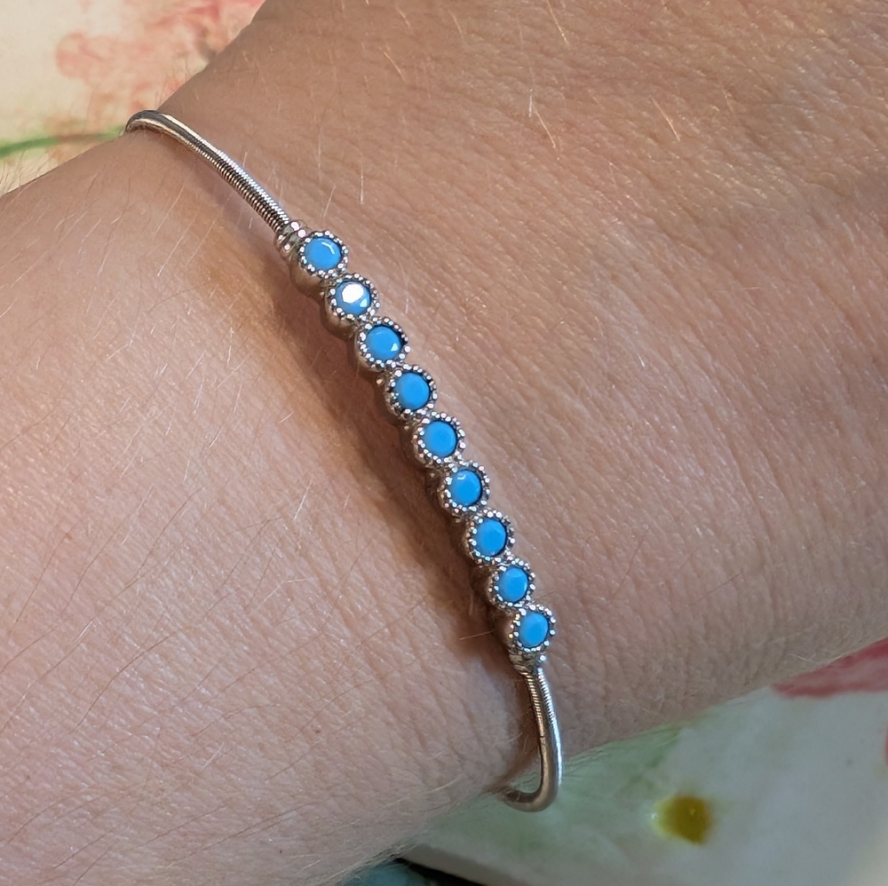 Bella Cavo Blue Bead Flexible Cuff Bracelet in Sterling Silver Turquoise